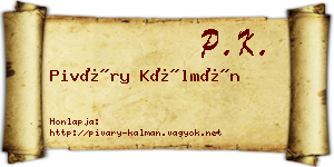 Piváry Kálmán névjegykártya